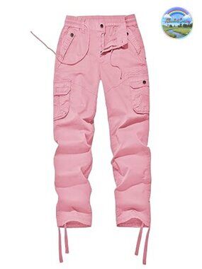 Women's Mid Rise Drawstring Cargo Pants Multi-Pocket Hiking Cotton Spandex